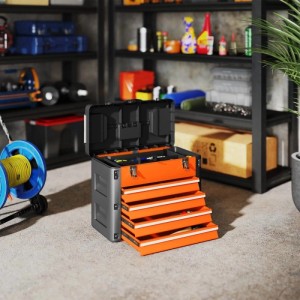 HOMCOM Werkzeugkiste Leer 49 x 25 x 40 cm Werkzeugkasten mit 4 Schubladen