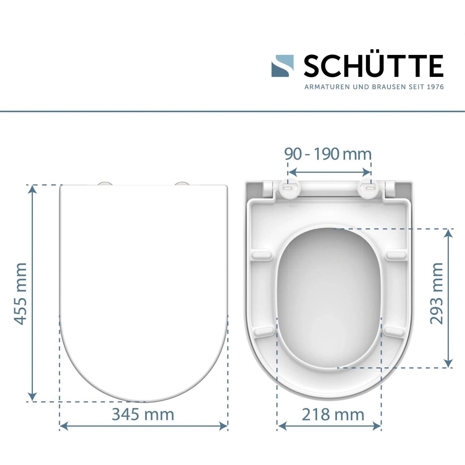 Schütte WC-Sitz Duroplast D-Form mit Absenkautomatik und Schnellverschluss, Maße