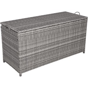 Graue Garden Pleasure Auflagenbox Patras (60x50x120cm) aus Rattan für Gartenaccessoires.