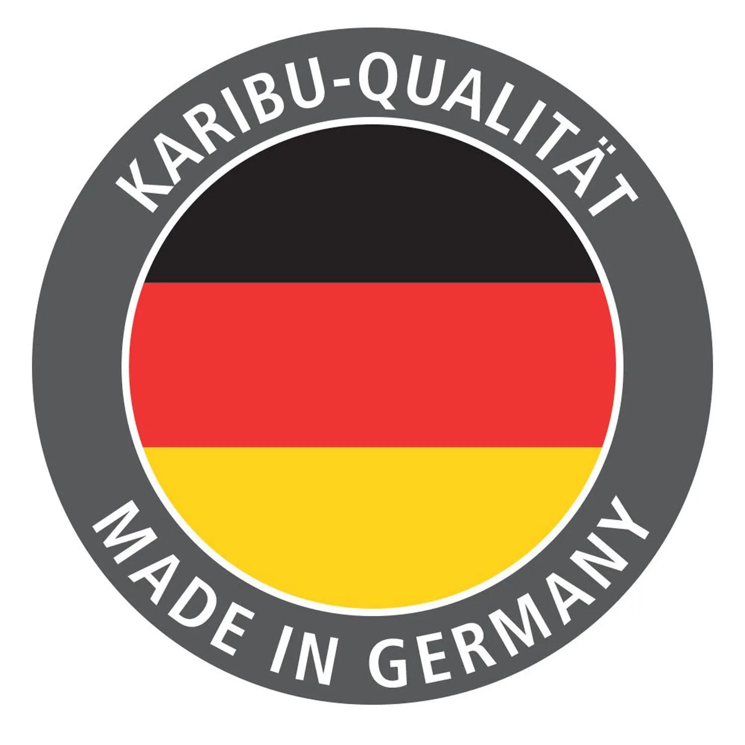 Karibu Qualitätssiegel: Made in Germany mit Deutschlandflagge für Saunahaus Cubulis.
