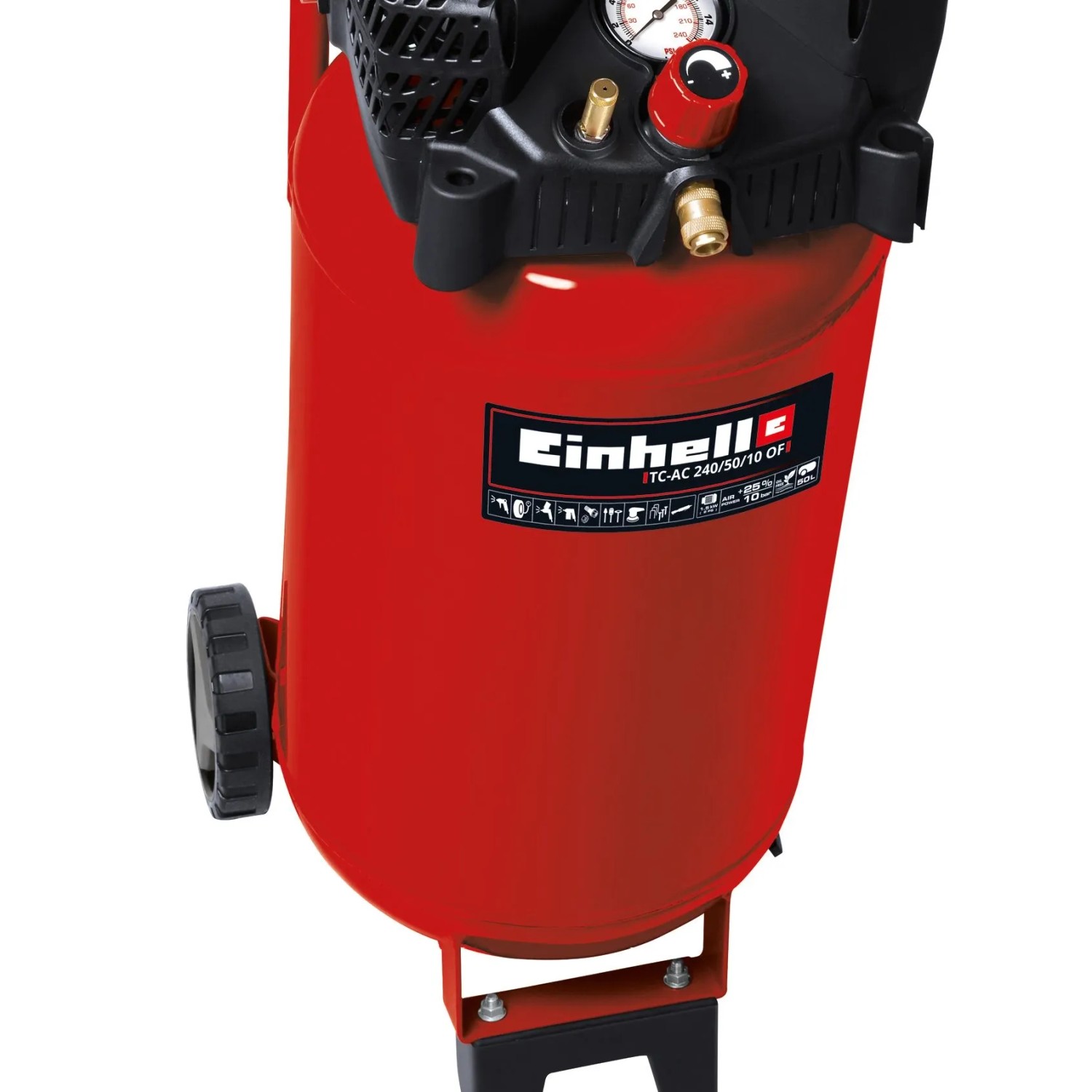 Einhell Kompressor TH-AC 240/50/10 OF, 1500 W, rot, mit 50-Liter-Tank und Manometer.
