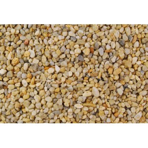 Nahaufnahme von buntem Rundkies Quarzkies (4-8 mm) als Zierkies für den Garten.