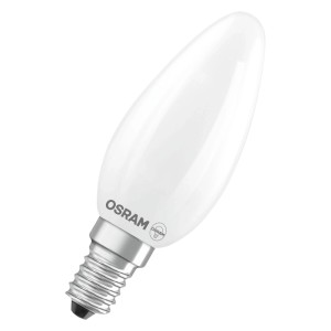 Mattes LED Leuchtmittel B40 E14 von Osram, 2700K, für warmweißes Licht.