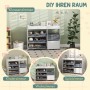 Weißes AIYAPLAY Kinderregal aus MDF mit 11 grauen Stoffboxen und Schrank. Ideal für Spielzeug und Bücher.