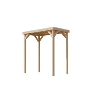 Karibu Pavillon Kvadrat aus Naturholz, 243x231x124,5 cm, mit Massivholzdach und Alu-Abschlussleiste.