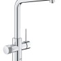 Grohe Blue Pure Minta Einhebelmischer in Silber mit L-Auslauf und separatem Griff für gefiltertes Wasser.