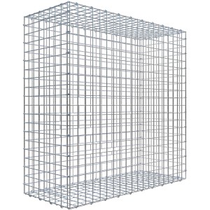 Leere Gabiona C-Ring-Gabione, 100x100x40 cm, Maschenweite 5x5 cm, aus verzinktem Drahtgitter.