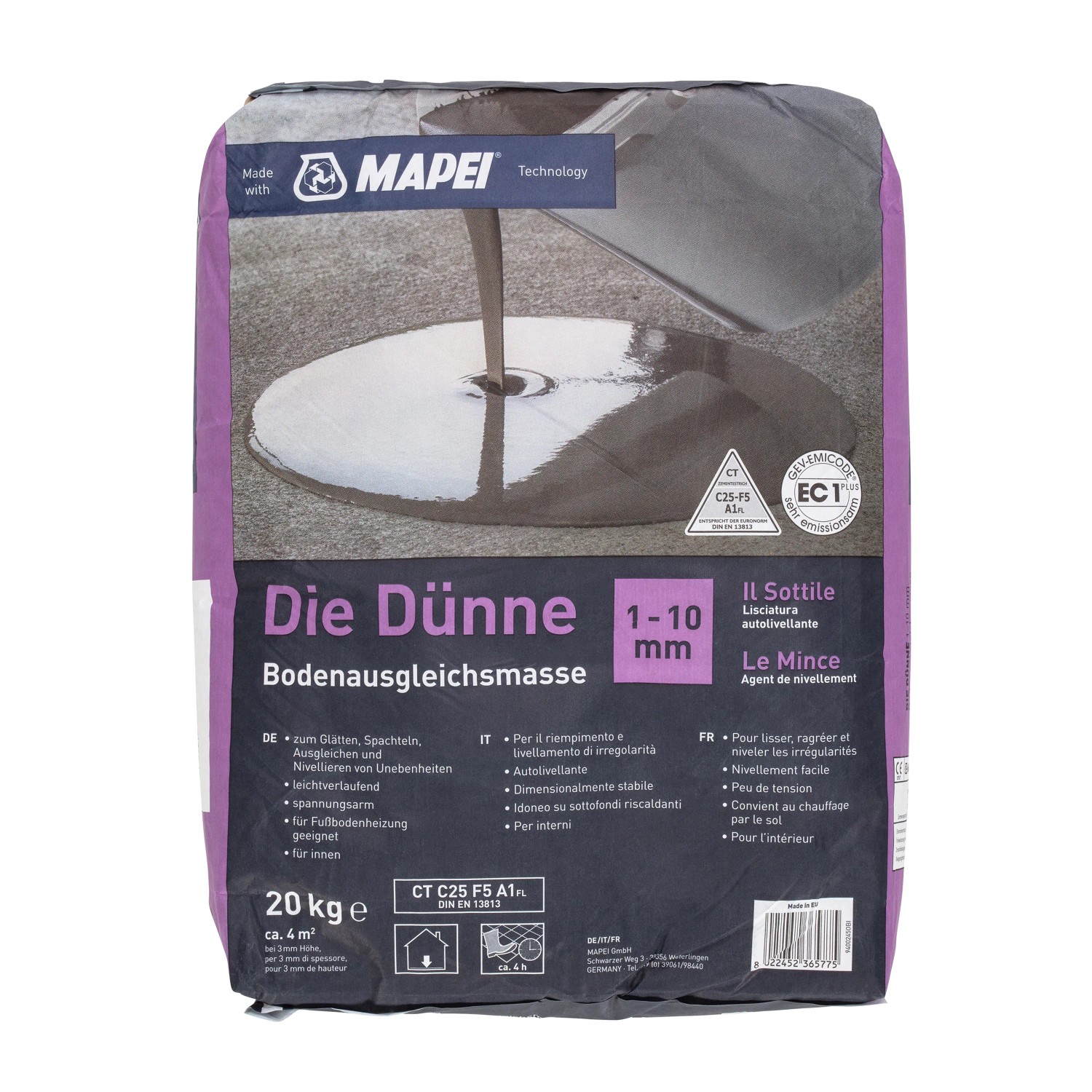 Sack Mapei Bodenausgleichsmasse Die Dünne, 1-10 mm, zum Glätten und Ausgleichen von Böden im Innenbereich.
