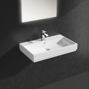 Grohe Cube Waschtisch, 80 cm, Alpinweiß, mit Armatur. Wandhängendes Handwaschbecken mit PureGuard Beschichtung.