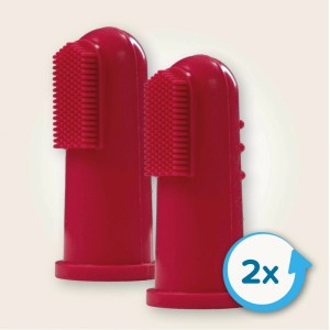 2 rote Beaphar Hunde-Zahnpflege Fingerzahnbürsten für sanfte Reinigung.