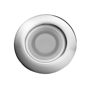 Runde LED-Leuchte mit Chromrand für Whirlpool-Badewannen. Helles Lichtelement des Light- & Silent-Systems.