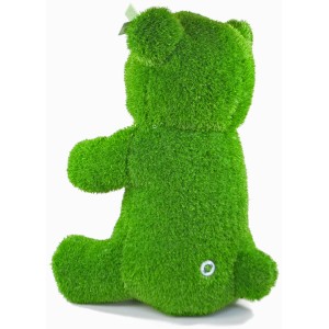 Grüne AniPlants Gartenfigur Bär, 80 cm, Frontalansicht. Dekorative Gartendeko.