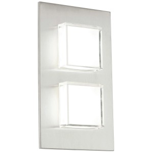 Moderne Eglo LED-Außenwandleuchte Pias aus Edelstahl mit zwei quadratischen Leuchtelementen.