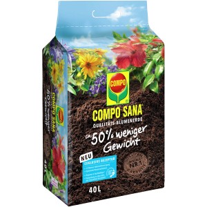 Sack Compo Qualitäts-Blumenerde mit ca. 50% weniger Gewicht, 40L.