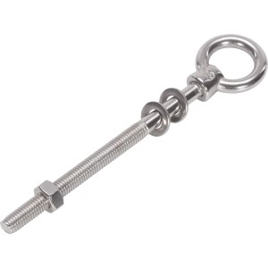 Edelstahl Augbolzen M8 x 80 mm mit Öse, Gewinde, Muttern und Unterlegscheiben.