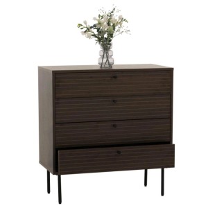 Dunkelbraune MCW Kommode N78 mit 4 Schubladen und schwarzen Füßen.