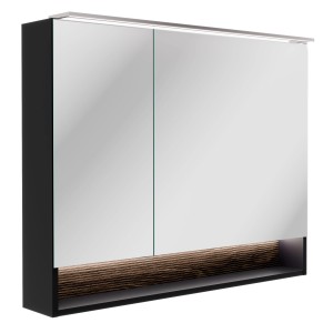 Fackelmann LED-Spiegelschrank B.Paris, 90cm, Schwarz/Eiche, mit Beleuchtung.