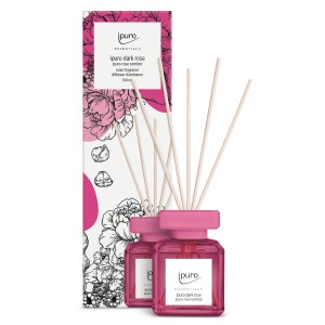 Ipuro Raumduft Dark Rose, 100ml, mit Duftstäbchen und floralem Design.