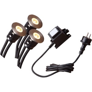 Heissner SMART LIGHT Starter-Set Decklights: 3 warmweiße LED-Spots mit Trafo für Teich und Garten.