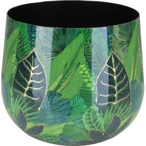 Übertopf Flora mit Blätterprint Ø 17 cm x 14 cm Grün-Gold
