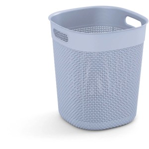 Hellblauer Curver Filo Recycling-Papierkorb mit Lochmuster, 16 l Fassungsvermögen.