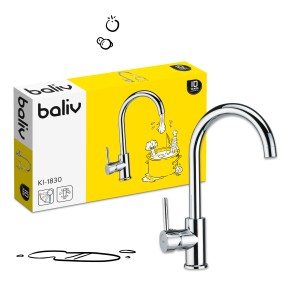 baliv Küchenarmatur KI-1830 Chrom, Einhebelmischer mit hohem, gebogenem Auslauf.