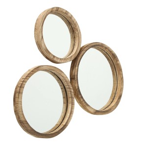 Boltze Home Spiegel Jones 3er Set Natur, runde Wanddekoration aus Holz und Glas in verschiedenen Größen.