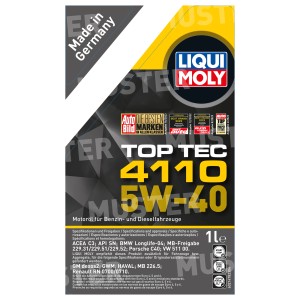 Liqui Moly Motoröl 5W-40 Top Tec 4110 für Benzin- und Dieselfahrzeuge, 1 Liter.