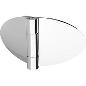 Detailaufnahme: Scharnier des Schulte Badewannenaufsatzes Komfort, Chromoptik, Echtglas.