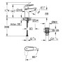 Technische Zeichnung: Grohe QuickFix Start Edge Waschtischarmatur mit Maßen und Details.