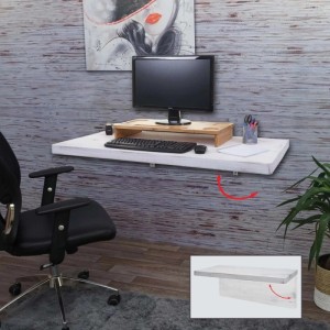 Klappbarer Wandtisch MCW H48, 120x60 cm, im Shabby-Weiß-Look mit Büromaterialien.