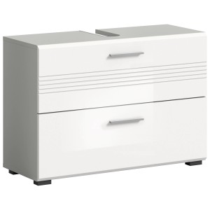 Waschbeckenunterschrank, 80x56x32 cm, Grau-Weiß, mit zwei Schubladen und Griffen.