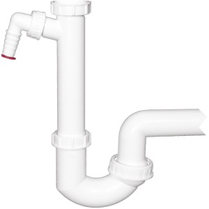 Röhrensiphon DN40 mit Kugelgelenk und Waschgeräte-Aschluss Weiß