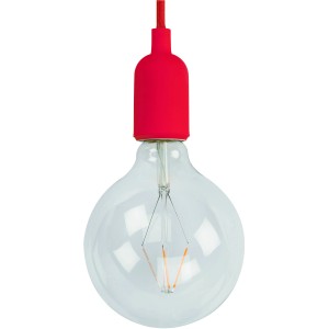 Rotes Lampen-Textilkabel mit Fassung und klarer Glühbirne für DIY-Lampen.