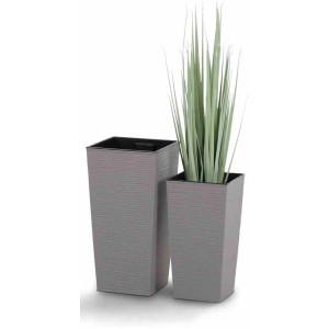Siena Garden Pflanzsäule Eco Nizza, grau, 25x25x46,5 cm, mit Rillenoptik.