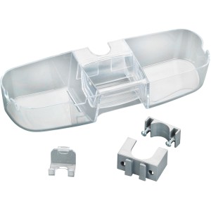 Wenko Duschstangencaddy Premium aus transparentem Kunststoff mit 3 Fächern und Befestigungsmaterial.