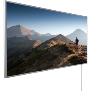 Könighaus Infrarotheizung mit Bergpanorama, 50x60 cm, 300W. Elektrische Heizung mit HD-Bilddruck.