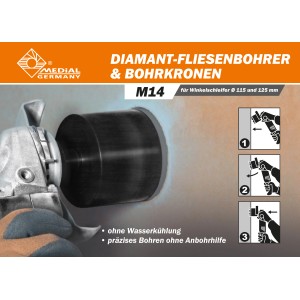 Medial Granit Bohrer Set, 7-teilig für Winkelschleifer. Ideal für Fliesen und Feinsteinzeug.