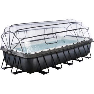 Rechteckiger Exit Black Leather Pool 540x250x100 cm mit Abdeckung und schwarzem Stahlrahmen.