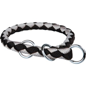 Geflochtenes Jollypaw Zug-Stopp-Hundehalsband, schwarz-silber, Größe M-L (43-51 cm).
