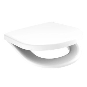 Weißer Schütte WC-Sitz D-Form Pro 5 aus Duroplast mit Absenkautomatik.
