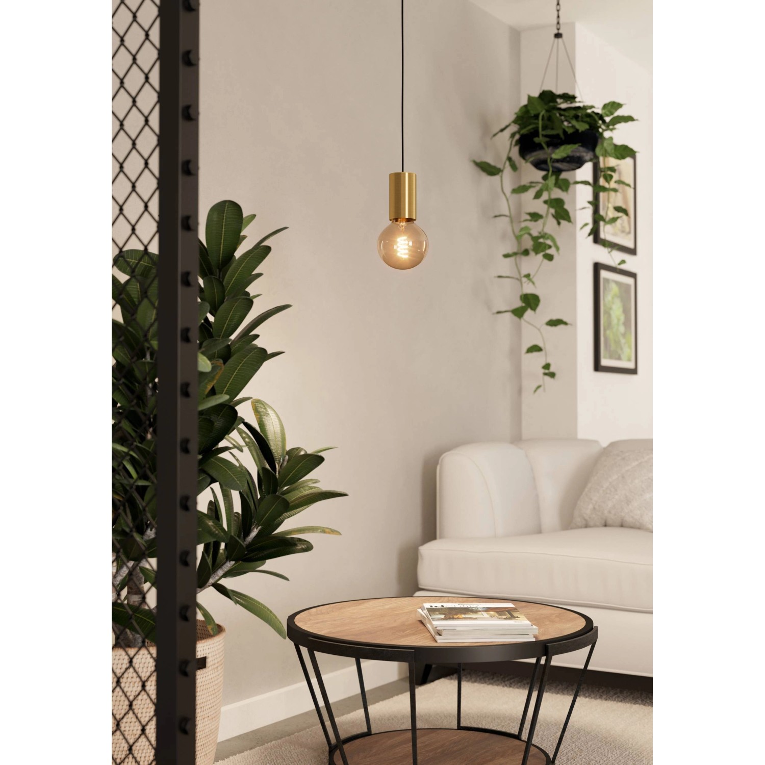 Eglo Pendelleuchte Pozueta, 1-flammig, gebürstetes Messing, minimalistisches Design.