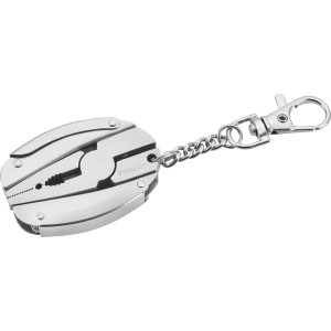 Silberne LUX Multitool-Zange mit Schlüsselanhänger, zusammengeklappt.