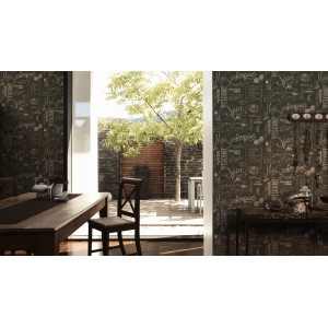 A.S. Création Vliestapete Simply Decor mit Kreidetafel-Design in Schwarz-Weiß im Esszimmer.
