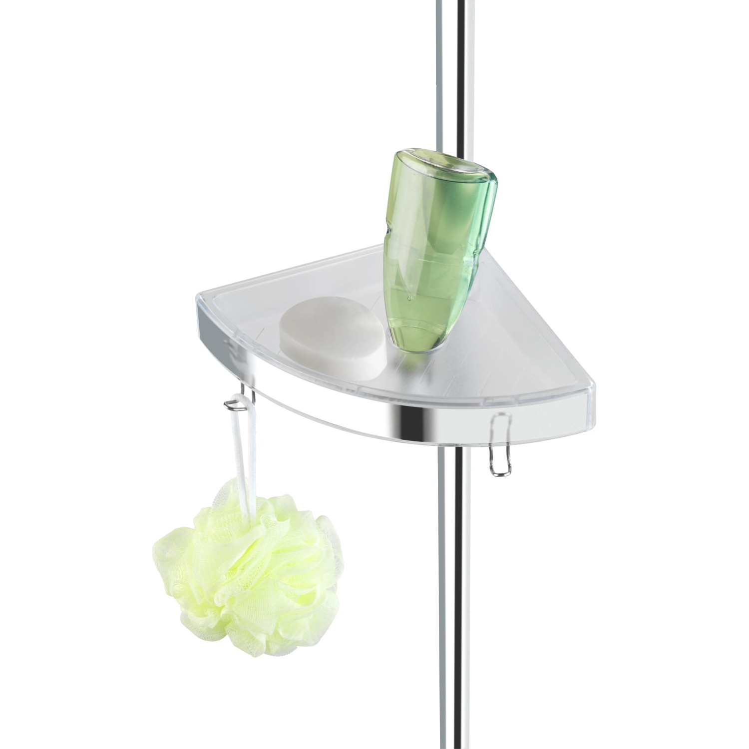 Wenko Teleskop Duschecke Premium mit 3 Ablagen in Silber, mit Duschgel, Seife und Badeschwamm.