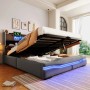 okwish Polsterbett 160x200cm mit LED USB C Hydraulik Staufach Schlafzimmer Grau ohne Matratze_2
