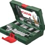 Bosch V-Line 48-teiliges Bohrer- und Bit-Set mit Magnetstab im grünen Koffer.