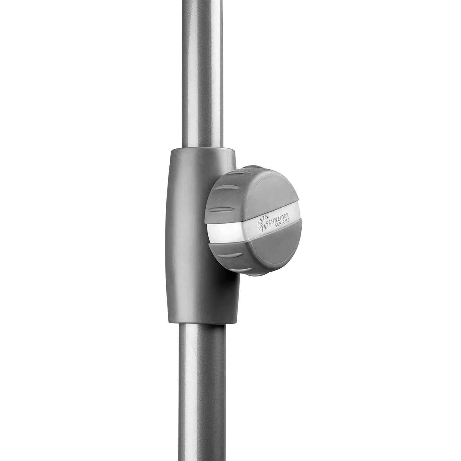 Detailaufnahme: Push-Up Mechanik des Schneider Balkonschirm Aquila, grau.
