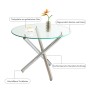 okwish Esstisch mit Glas Metall Wohnzimmer Rundtisch 80x80x76cm Silberfarben_6