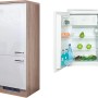 Flex-Well Kühlschrank-Umbau Valero mit PKM KS 120.4A+ EB Einbaukühlschrank, Front Weiß Hochglanz, Korpus Sonoma Eiche